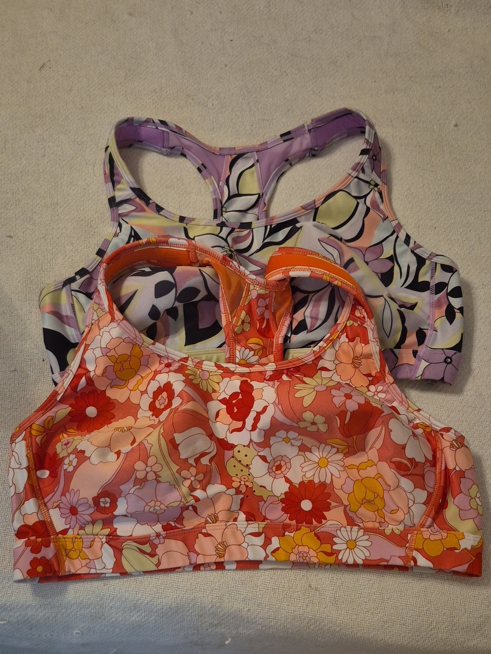 Avia Floral Athletic Top Bundle in Orange and White / Lavender Yellow